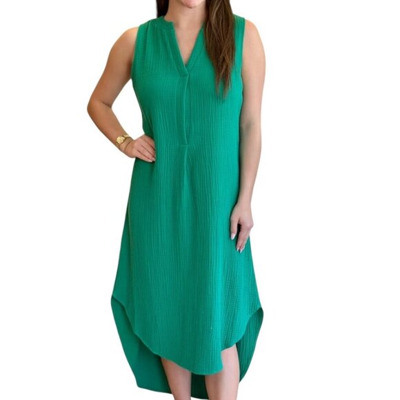 S’Edge Holland Dress Rainforest Green M NWT 100% Cotton Sleeveless Hi-Low Midi - Picture 1 of 7